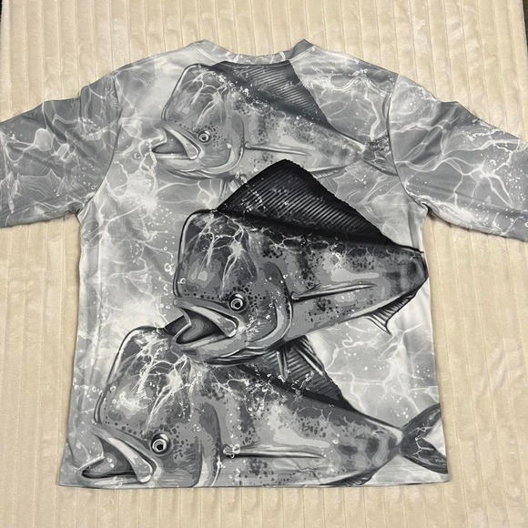 Spicy Tuna Coastal Long Sleeve Mahi-Mahi/Dolphin Black White Fishing Shirt XL - Picture 4 of 7